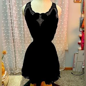 Kirra Black Floral Lace Back Dress 100% Rayon Size XS Skater Mini